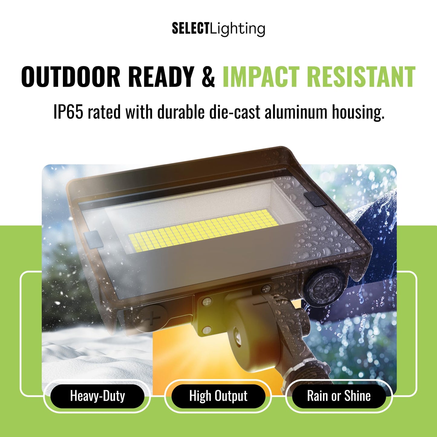 Select LED Flood Light with Photocell, 50W/80W/100W Wattage Selectable, 13500 Lumen, 3000K/4000K/5000K CCT, IP65 Waterproof, UL Certified Outdoor