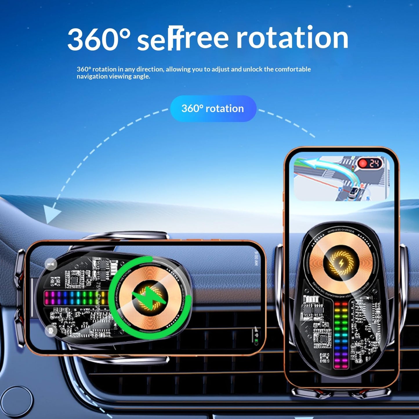 Wireless Car Charger,15W Car Phone Holder Mount?360°Rotation Vent Phone Mount for Car?Car Phone Holder Mount Wireless Charging Universal Compatibility
