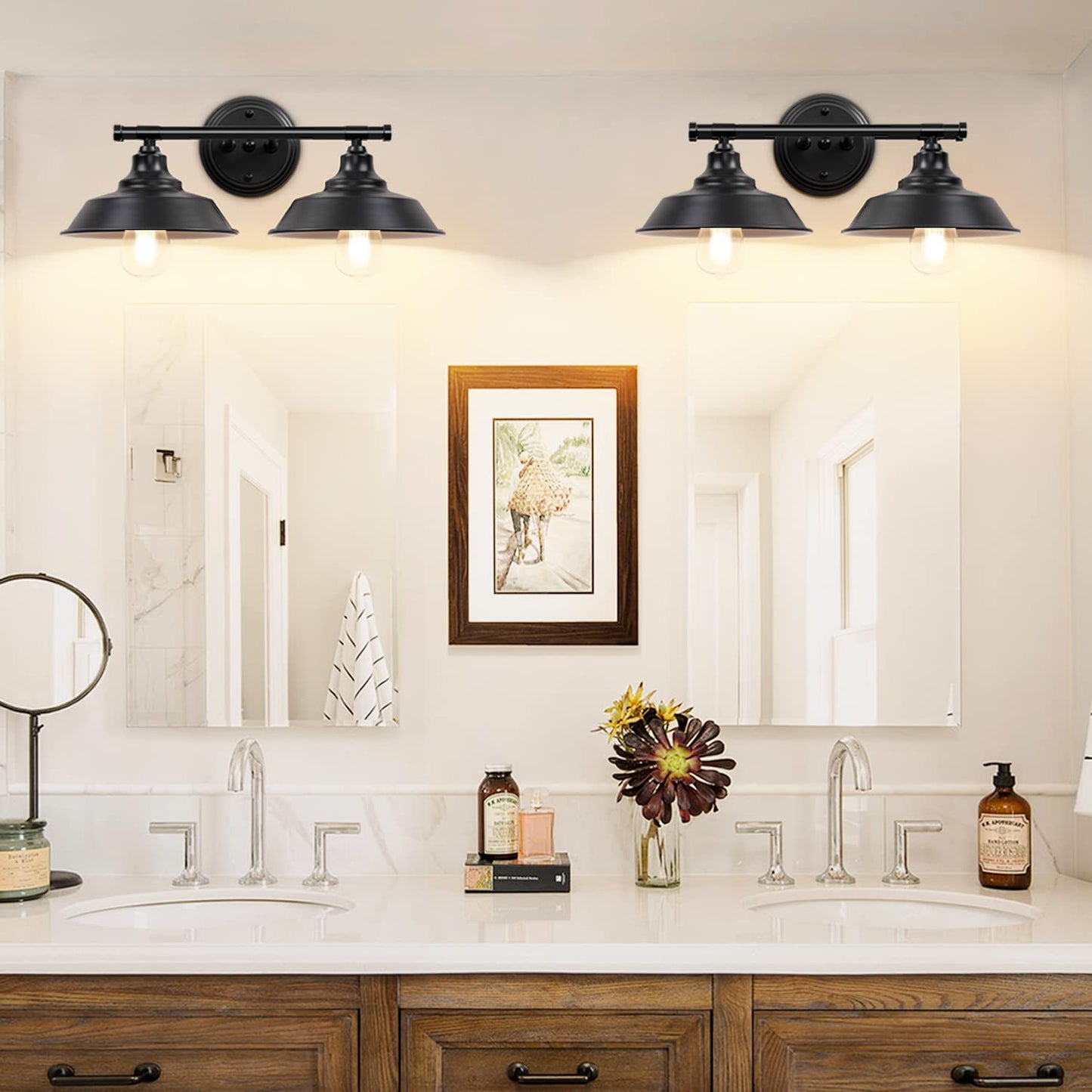 Adcssynd Farmhouse Bathroom Vanity Light, 20" Black 2 Light Vanity Light for Over Mirror, Rustic Metal Shade Bathroom Lighting Fixture, 1 Pack, E26