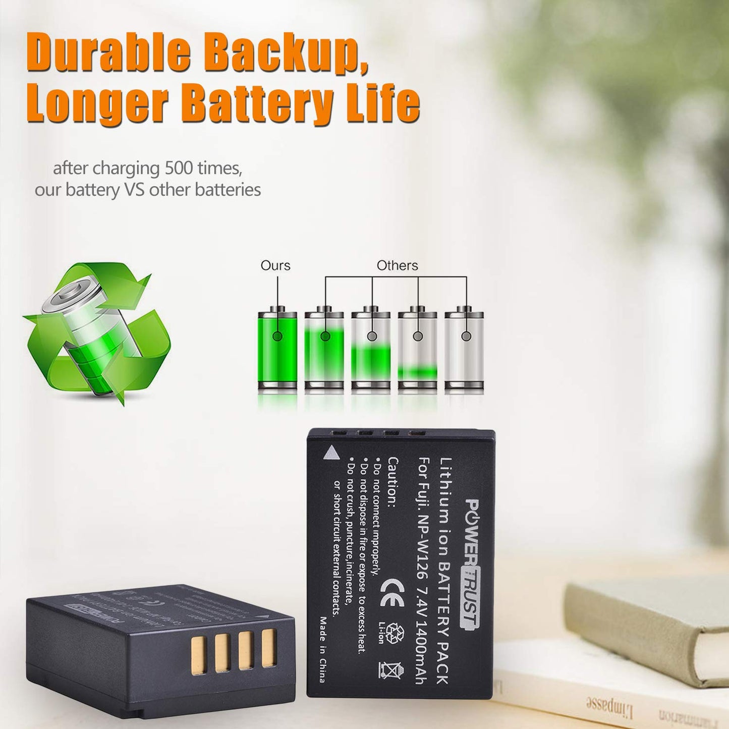 PowerTrust 2 Pack NP-W126 NP W126 Camera Battery and LCD USB Dual Charger for Fuji NPW126 X-T10 XT10 X-Pro1 XPro1 X-T1 XT1, HS30 33 35 5