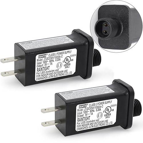 Pack of 2 5V 1A PremierAdapter CZJUTAI JT-DC050V1000 5V1A IP44 Low Voltage LED Driver US CA Plug Replacement for String Light, Projector Light, Fairy…