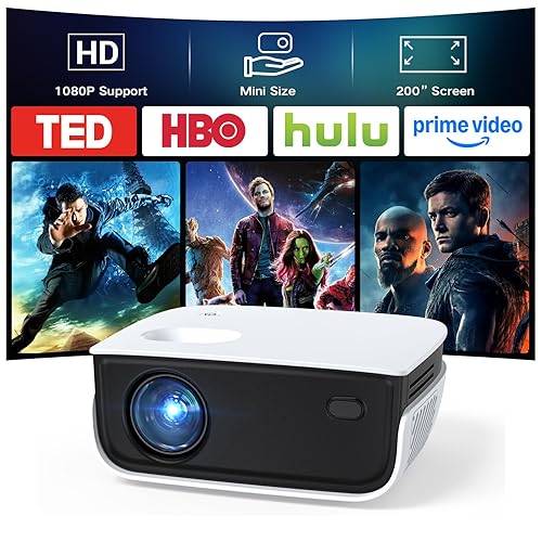 Mini Projector, NICPOW Upgrade Portable Outdoor Movie Projector, 1080P and 200" Supported Small Projector Compatible with TV Stick, Phone, PS5, HDMI
