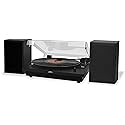 JENSEN JTA-315 Vinyl Record Player 3 Speed Turntable with Speakers and Dual Bluetooth Transmit/Receive, Black