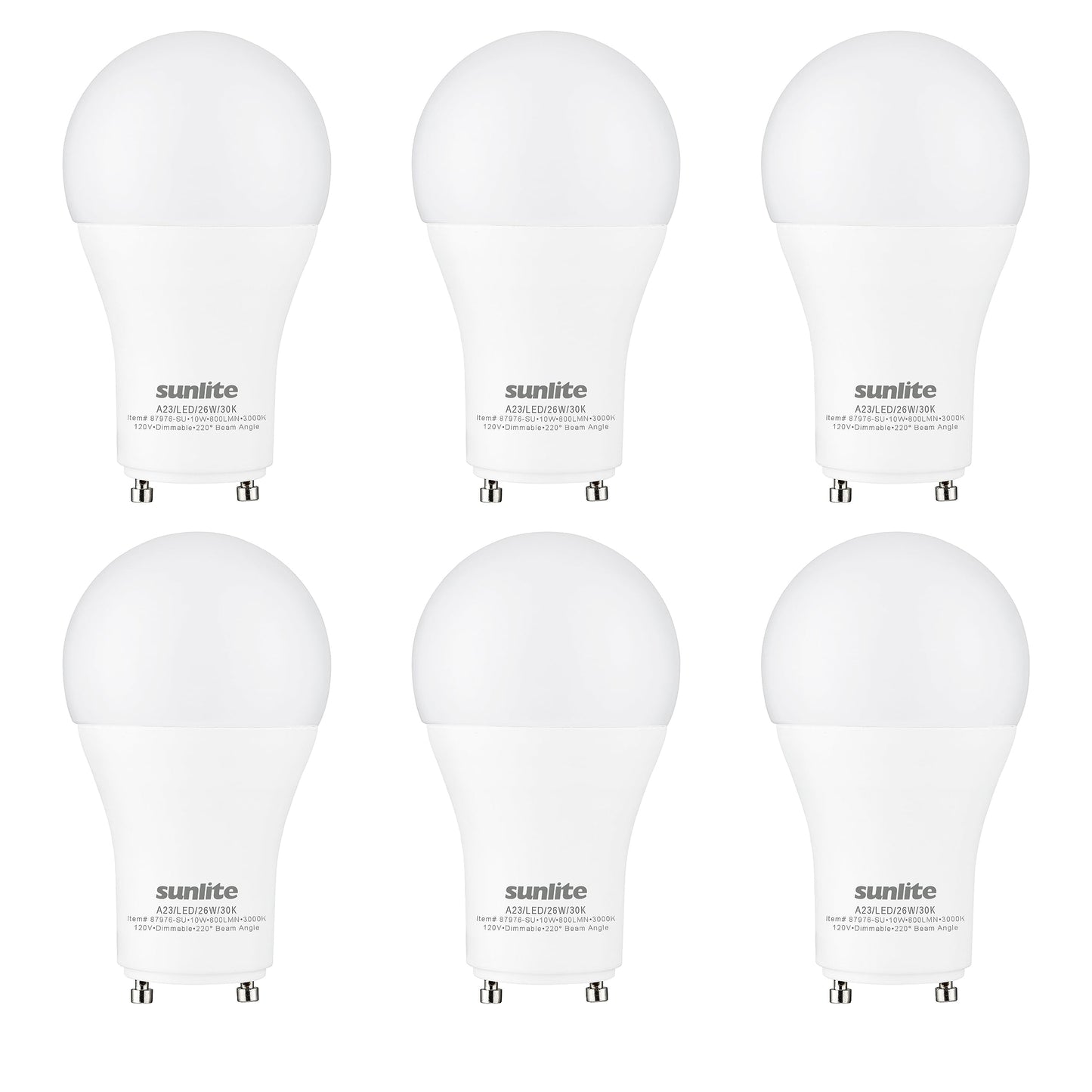 Sunlite A19 GU24 Dimmable Light Bulb, 9 Watts (60W Equivalent) 800 Lumens, 2 Prong LED Twist and Lock Base, 90 CRI, ETL Rated for Enclosed Fixtures