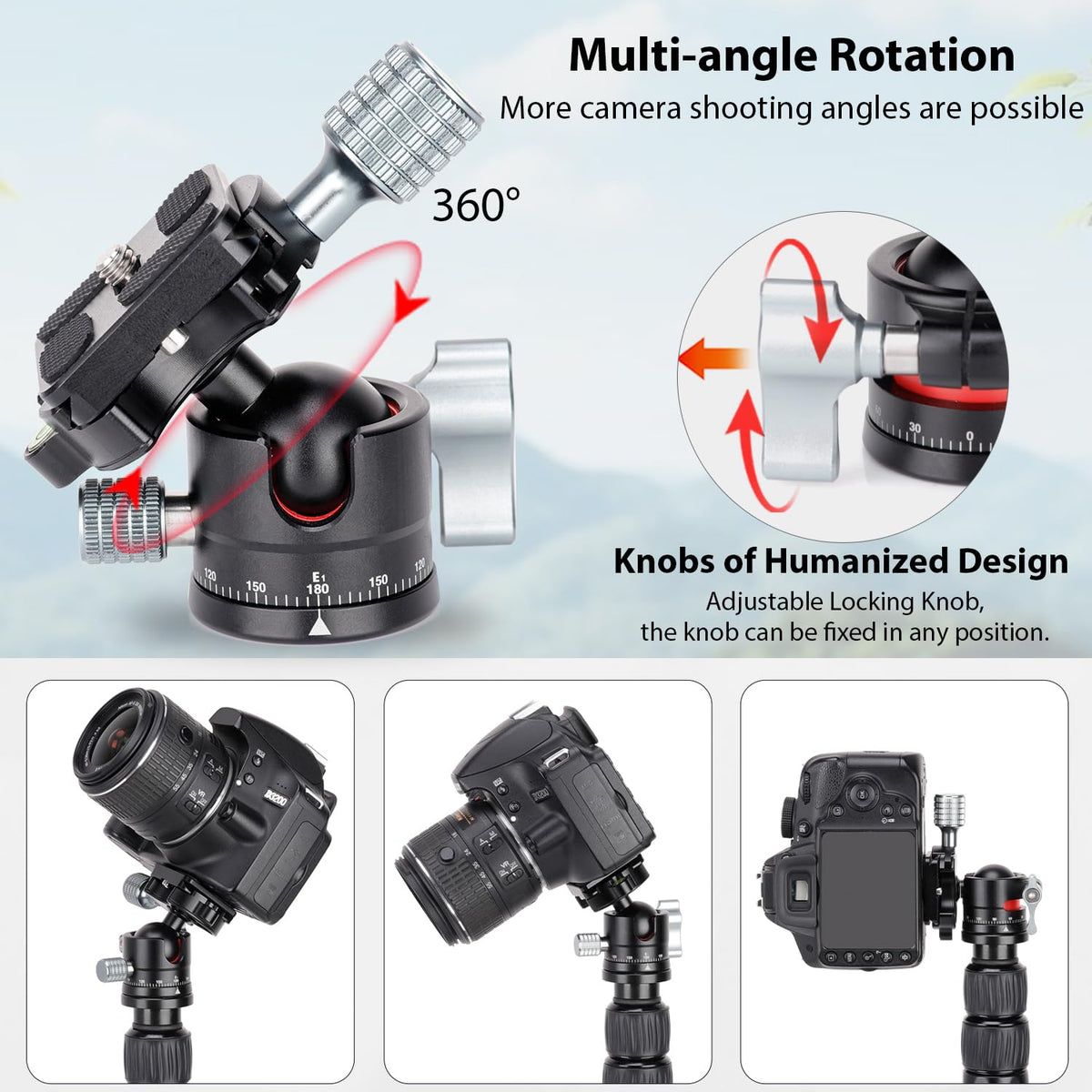 Koolehaoda Tripod Head Mini Ball Head Camera 360° Panoramic Head with 1/4" Screw Arca Type Quick Release Plate ?28mm Metal Ball Joint for DSLR Camera