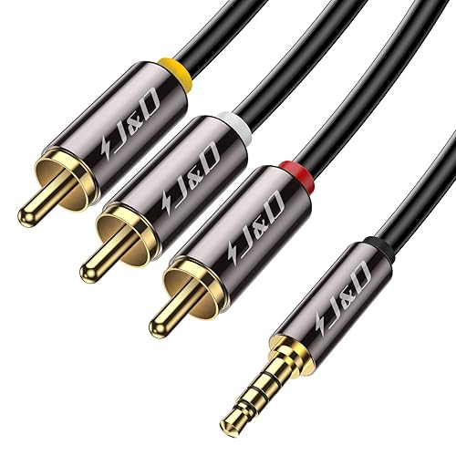 J&D 3.5mm to RCA AV Cable, Gold Plated Copper Shell Heavy Duty 3.5mm 1/8 inch Male TRRS to 3 RCA Male Plug Stereo Audio Video AUX Cable for Tablet
