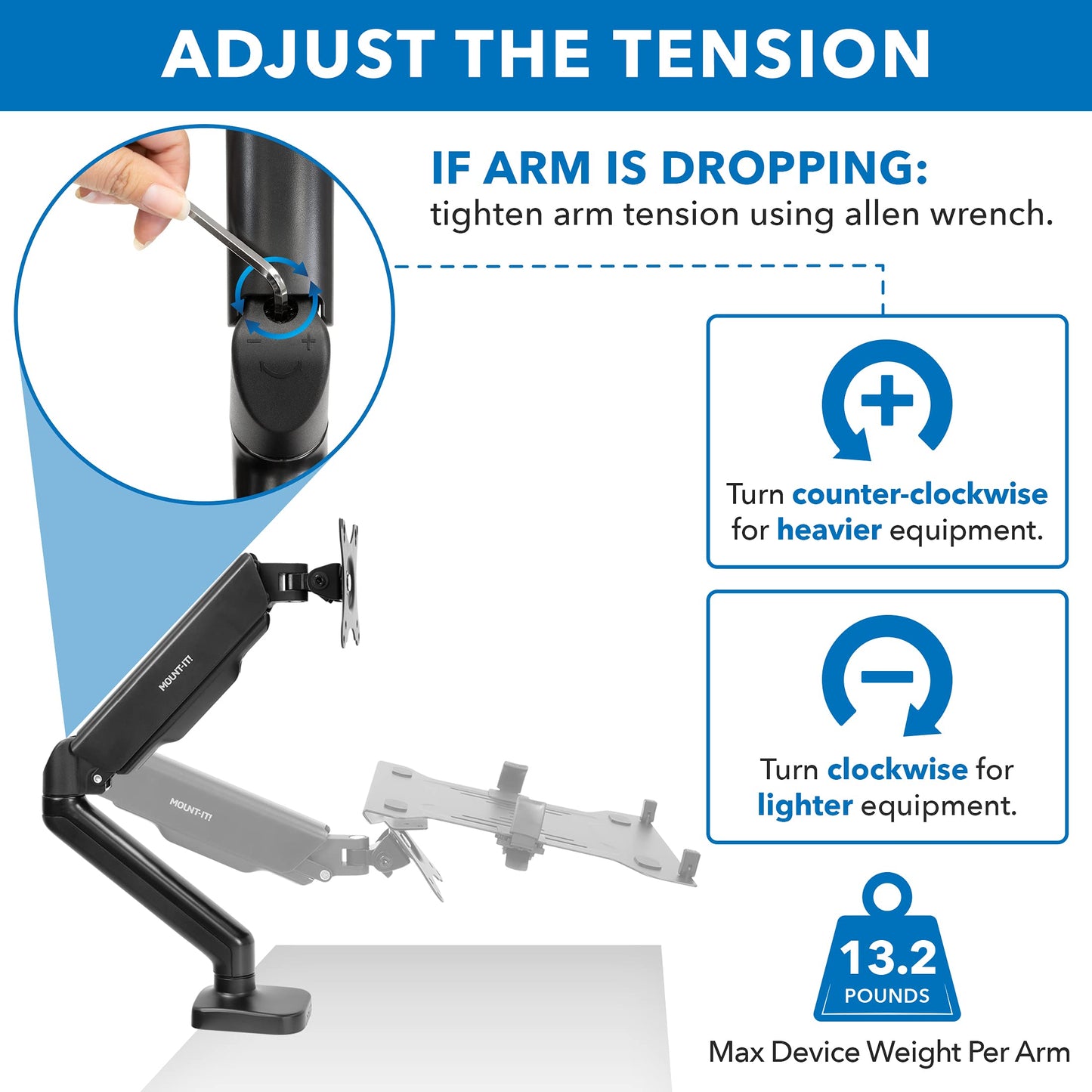 Mount-It! Monitor and Laptop Desk Mount, Height Adjustable Dual Arm Stand with Vented Laptop Tray, Fits Laptops up to 17 Inch and 13-27 Inch Monitors