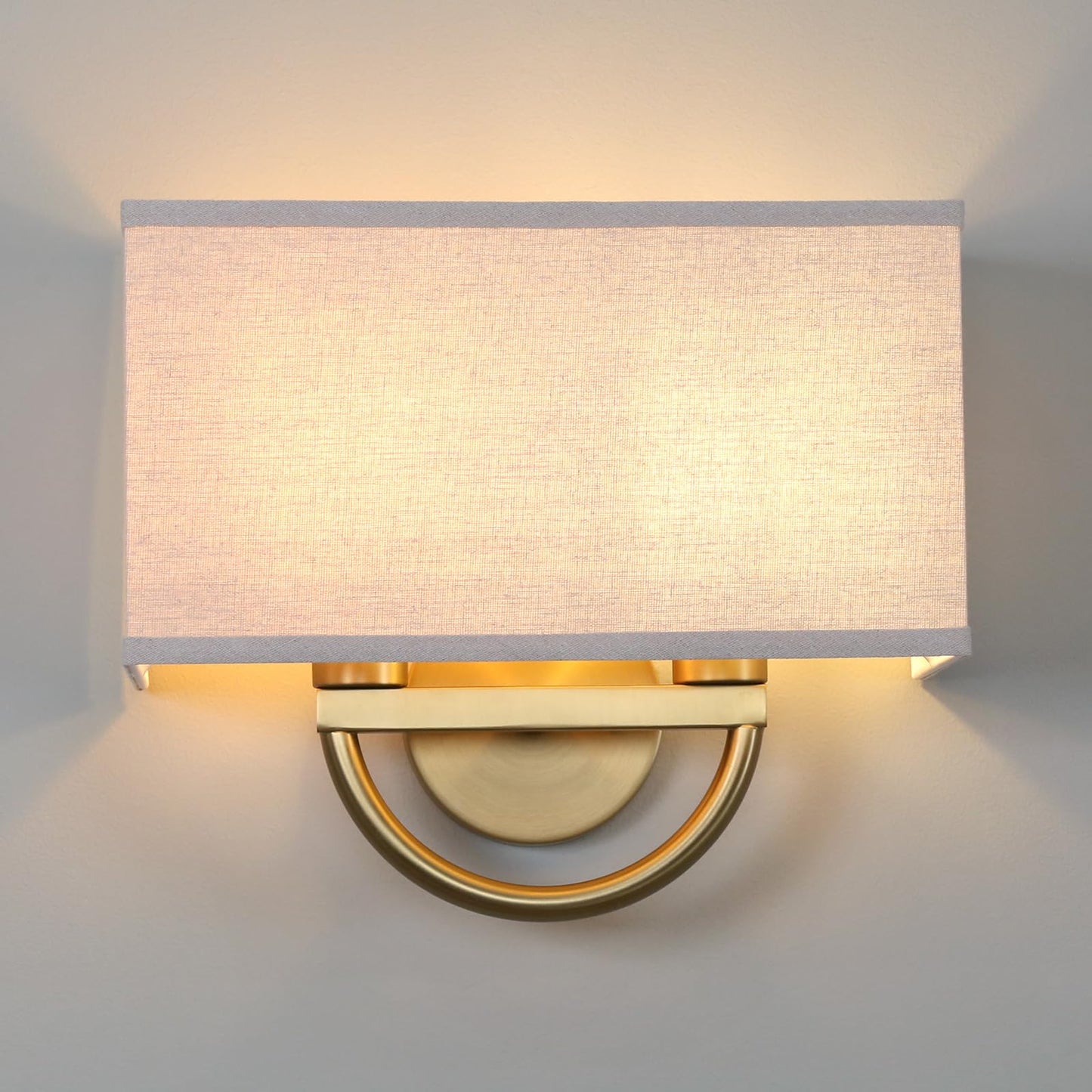 Yosoan Linen Fabric Cloth Boho Gold Brass Wall Sconce Stairwell Fixture Light, 2-Light Indoor Hardwired Dual Vanity Wall Mount Vintage Antique Metal