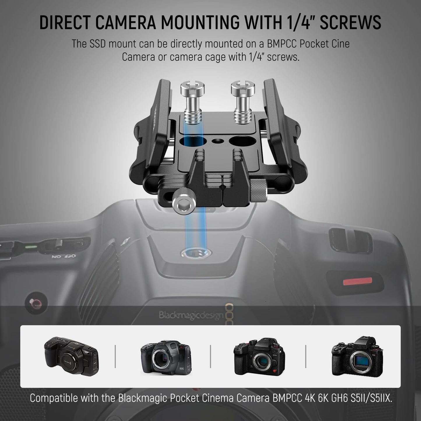 NEEWER Mount Bracket SSD Holder with Cold Shoe Cable Clamp, 1.6"-2.6" for Samsung T5 T7 SSD SanDisk Compatible with SmallRig Cage for BMPCC 4K 6K