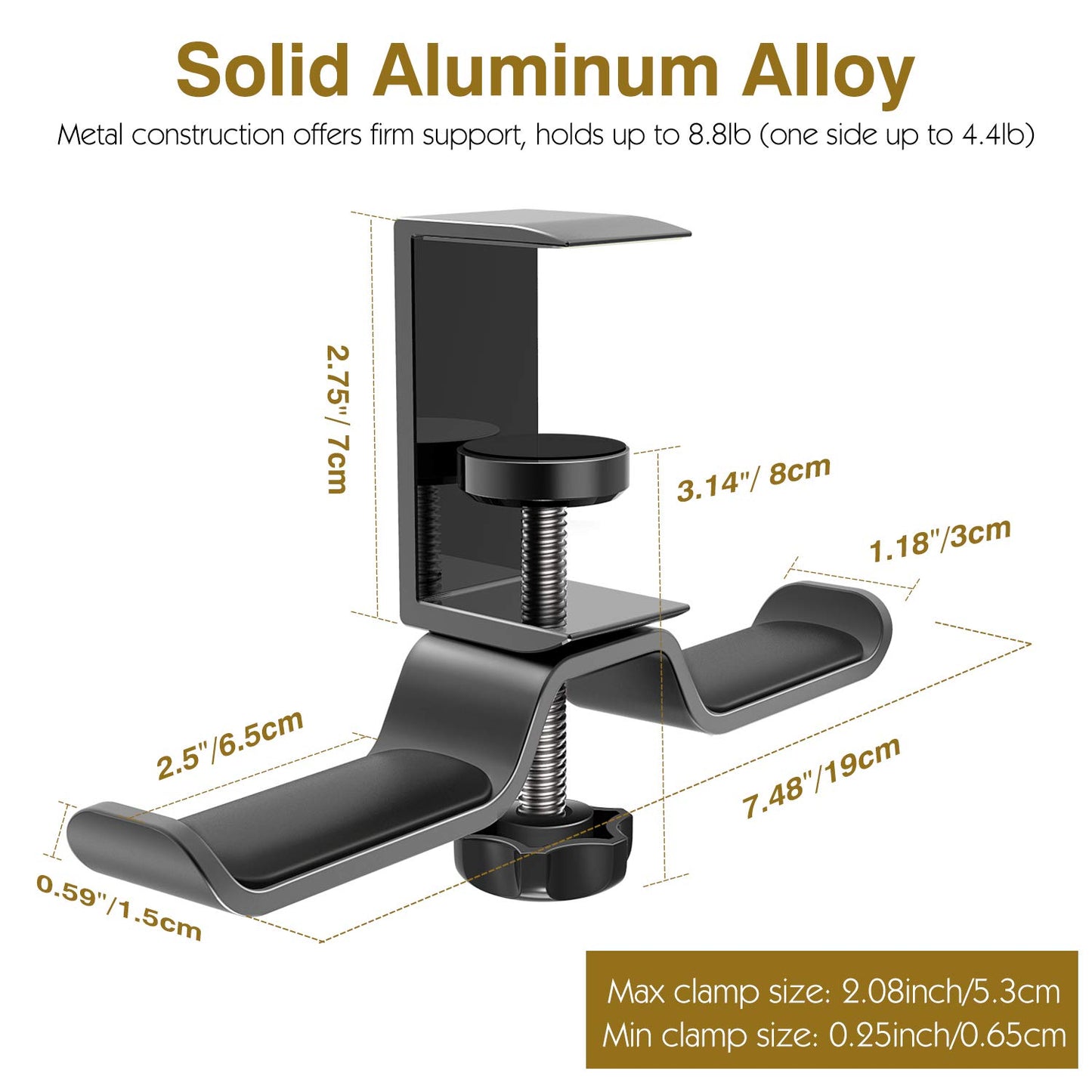 MoKo Headphone Hanger, Aluminum 360° Rotating Dual Headphone Stand Under Desk Headset Holder Earphone Mount with Adjustable Clamp for All