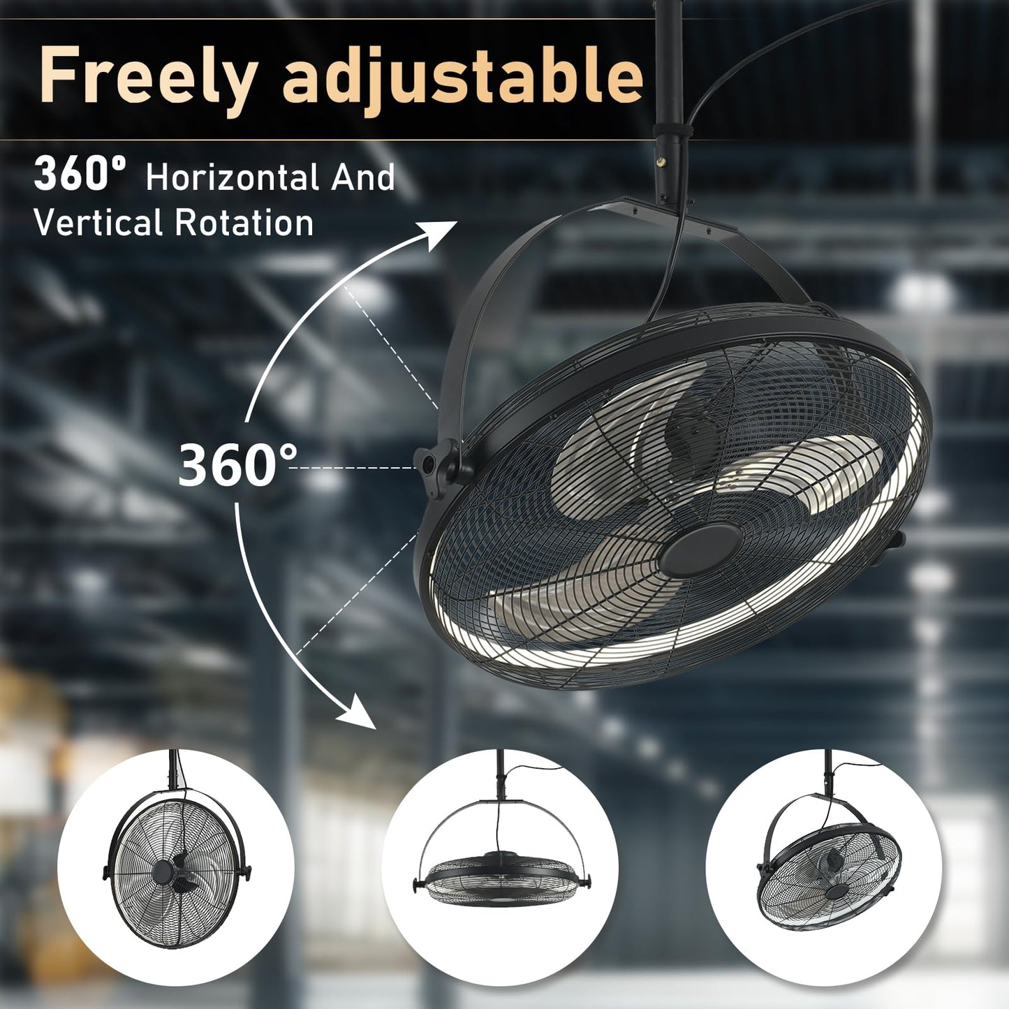 AHAWILL 22.8" Outdoor Hanging Ceiling Fan with Light - 360 Rotatable Fixed Angle,Plug-in,3CCT Dimmable,6 Speeds,Timer & Reversible,2-in-1