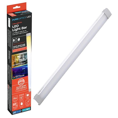 PureOptics LED Professional Push Wire Under Cabinet Light Bar, Add-on, Plug-in or Hardwire Compatible, Adjustable White and RGB LED, for Kitchen