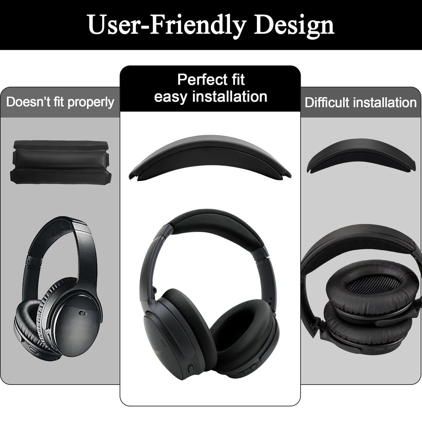 Headband Replacement for Bose Quietcomfort 35 - Snap On Design Parts for QC45 QC35II QC35 Wired & Wireless Headphones, Fast Installation (Black)