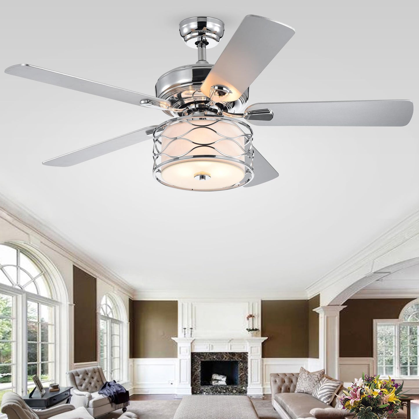 Moira Chrome 52-Inch 5-Blade Lighted Ceiling Fan (Includes Remote and 2 Blade Color Options)