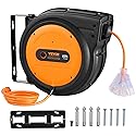 VEVOR Retractable Extension Cord Reel, 65 FT, Heavy Duty 12AWG/3C SJTOW Power Cord, with Lighted Triple Tap Outlet, 15 Amp Circuit Breaker, 180°