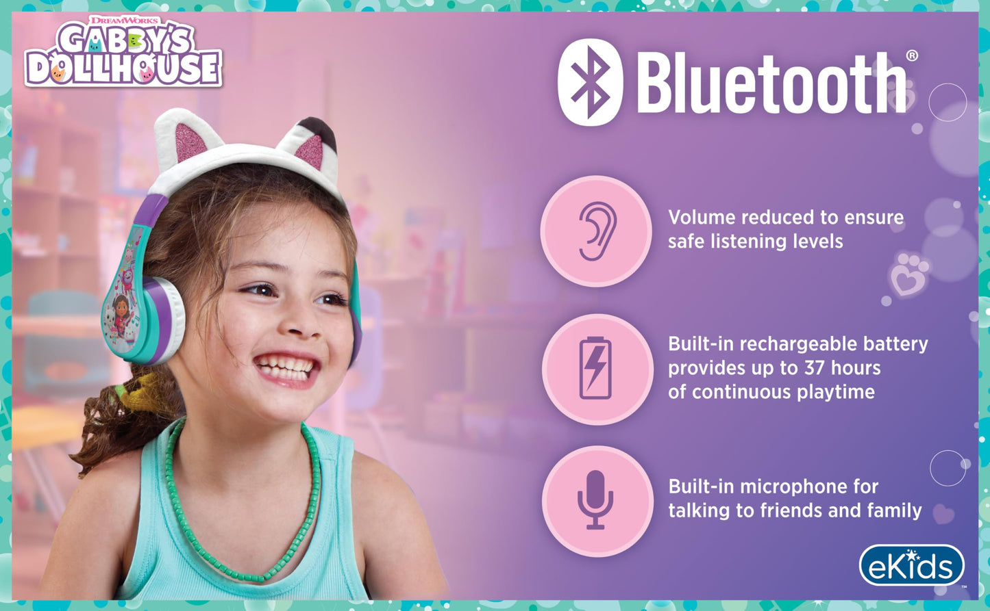 Gabbys Dollhouse Bluetooth Headphones for Kids, Wireless Headphones