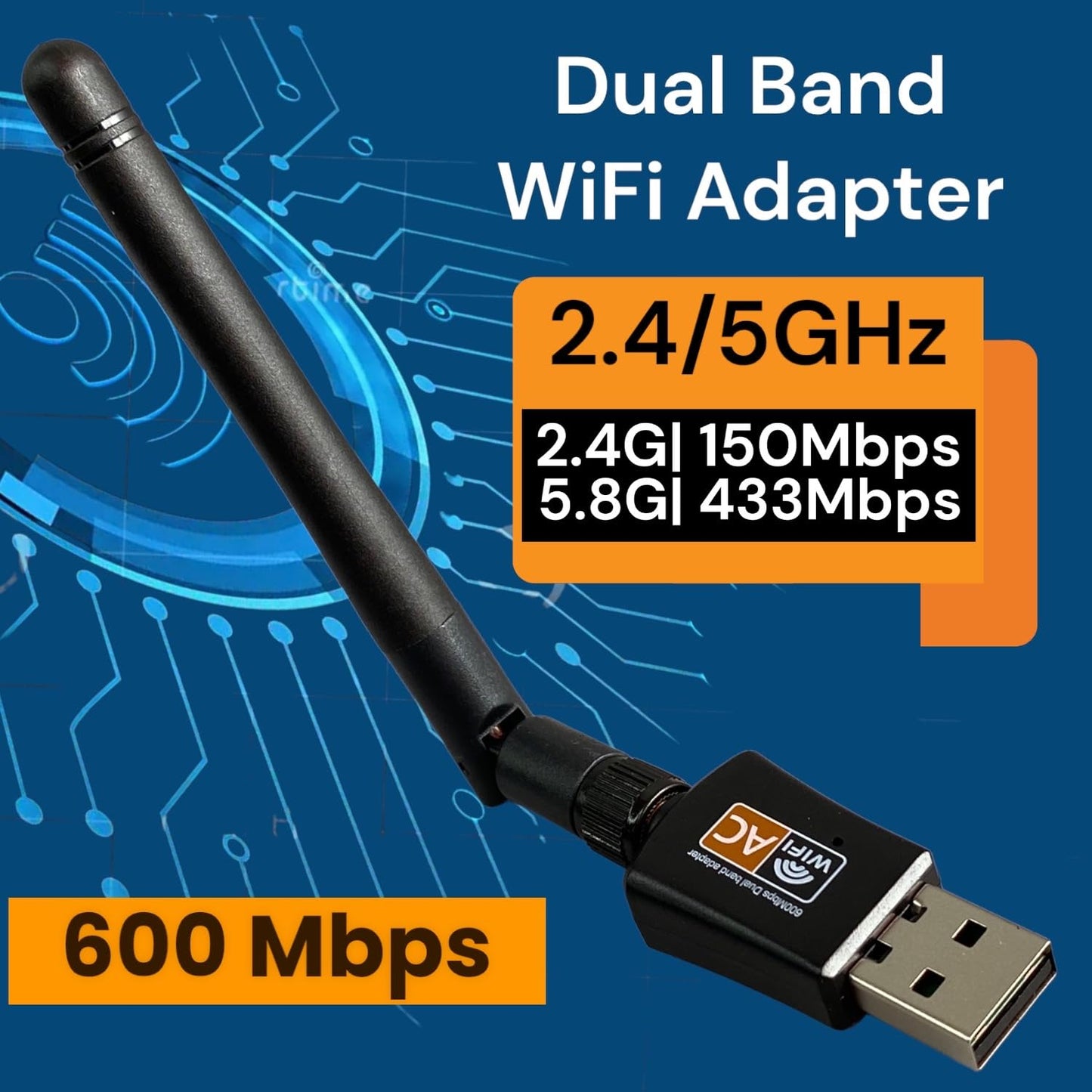 AC600 Mbps Dual Band Internet USB WiFi Adapter for desktop PC 2.4/5GHz, Desktop-Laptop wifi adapter Wireless Receiver Network Dongle with Antenna