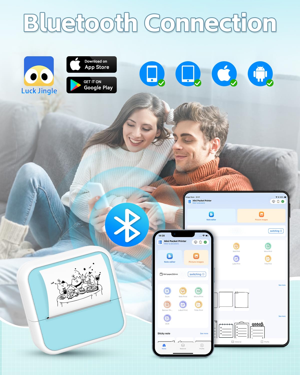 Sticker Printer - Printpods Mini Printer with Stickers, Print Pod, Bluetooth Inkless Printers, Sticker Maker, Portable Thermal Printer for iphone