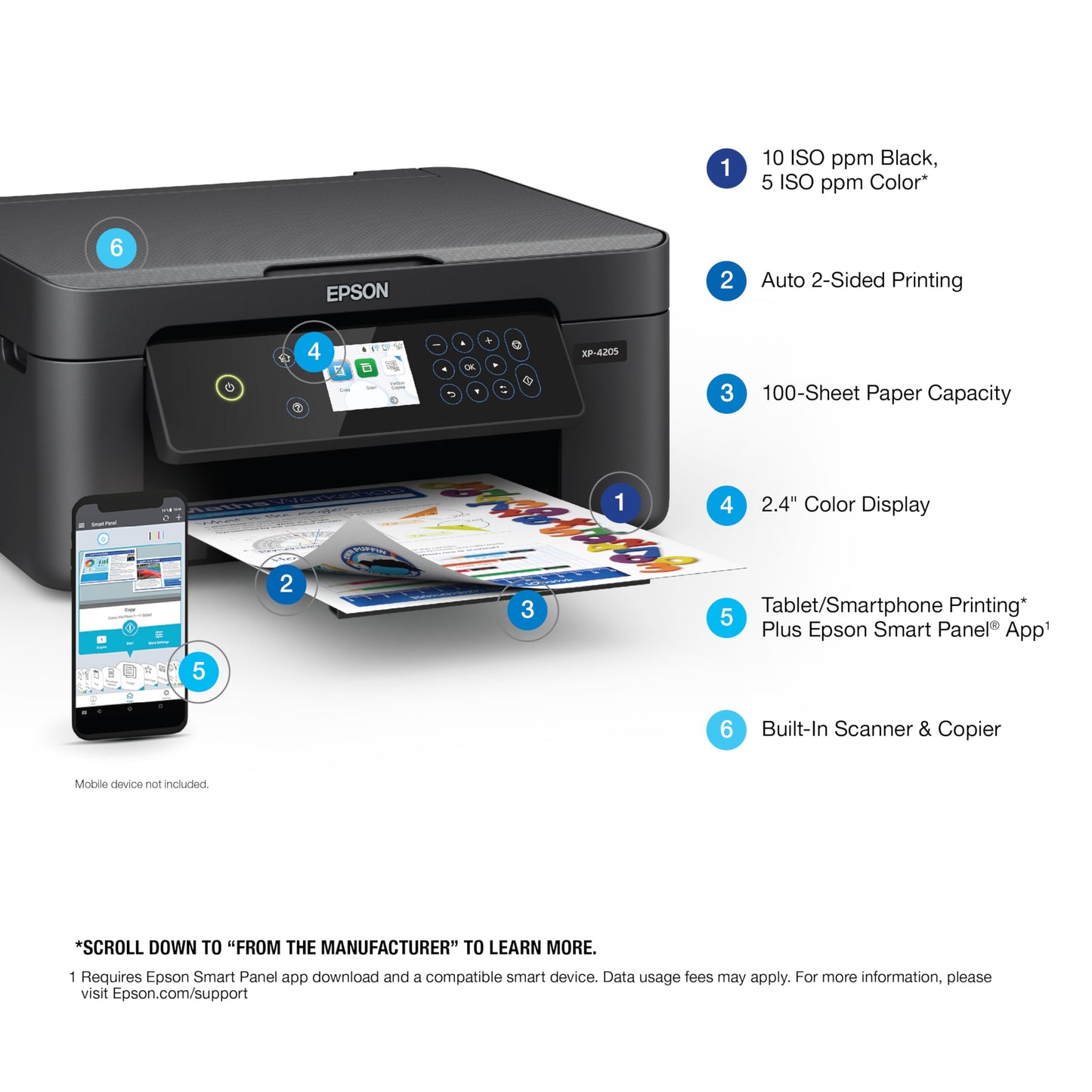 Epson Expression Home XP-4205 Wireless Color All-in-One Printer, Scan Copy, Automatic 2-Sided Printing, Borderless Photos and 2.4" Colorful Display