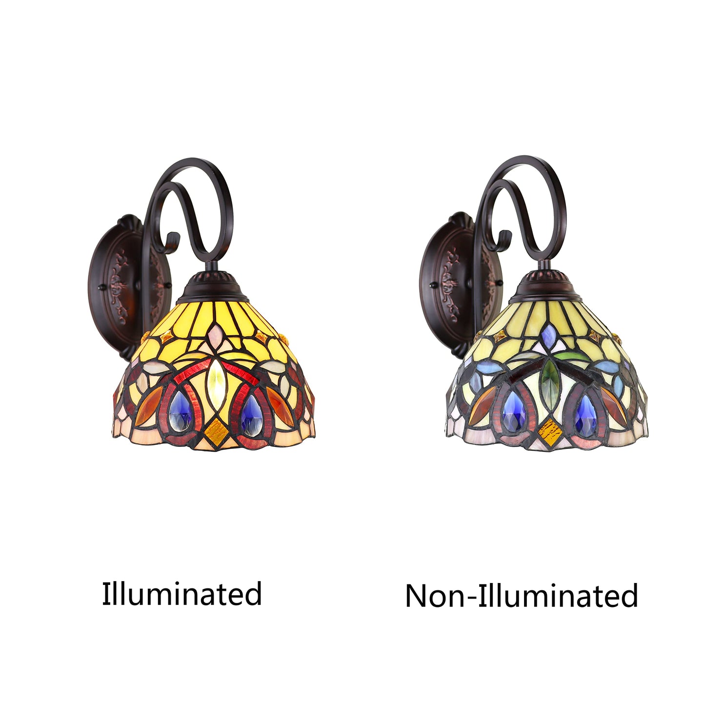 Chloe Lighting Serenity Victorian Tiffany-Style Dark Bronze 1 Light Wall Sconce 8" Wide, Multicolor, 7.5 x 11 x 12.1