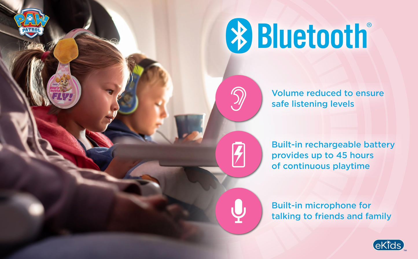 Paw Patrol Bluetooth Headphones for Kids, Wireless Headphones Skye Liberty