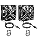 DORHEA 2Pcs USB Fan 5V 9225 Cooling Fan Dual Ball Ball Bearings Brushless Axial Fan 90x90x25mm USB Computer PC Fan with Srews Metal Grill Cover