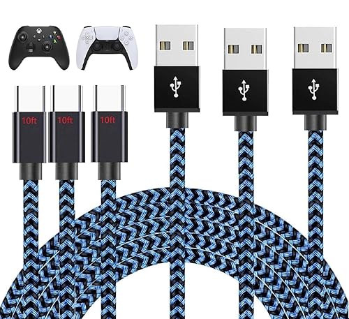PS5 Charging Cable 3Pack 10FT PlayStation 5 Controller Charger Cord,Xbox Series X/S Controller Charger Cable Nintendo Switch USB C Cord Nylon Braided