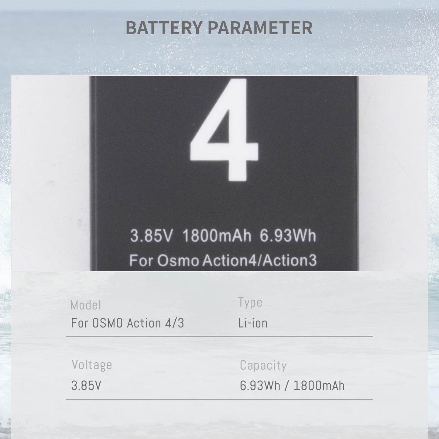 2-Pack Battery Replacement Compatible for DJI Osmo Action 4, Osmo Action 3 Camera Model, 3.85V 1850mAh/7.12Wh Rechargeable Cameras Battery with Dual