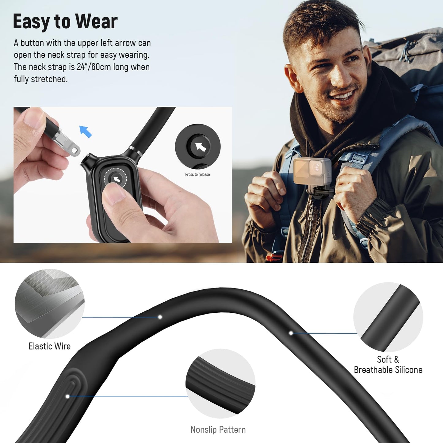 NEEWER Magnetic Neck Mount Compatible with GoPro Hero 13 12 11 MAX DJI Action 4 Insta360 iPhone 15 Pro Max Samsung S23, Quick Release Flexible POV
