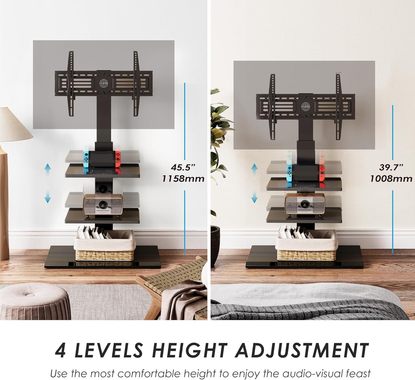FITUEYES Iron Base Universal Floor TV Stand with Swivel Tilt, TV Mount Stand for 32-75 Inch Screens, Corner TV Stand with Height Adjustable