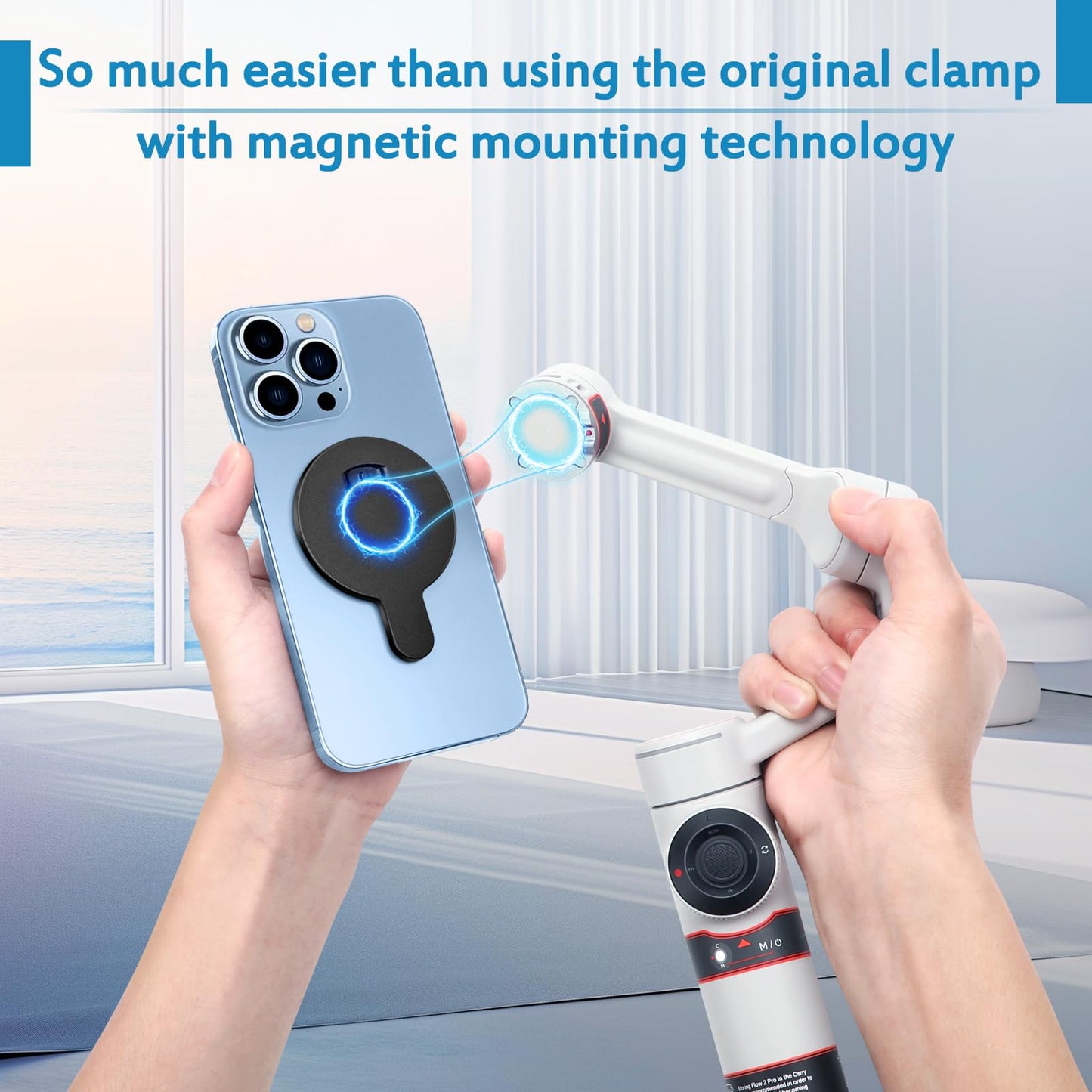 Magnet Clamp Adapter Ring Holder for Insta360 Flow 2 Pro, Magnetic Clip Quick-Release Mount for insta 360 flow pro 2, For Magsafe iPhone 17 16 15 14