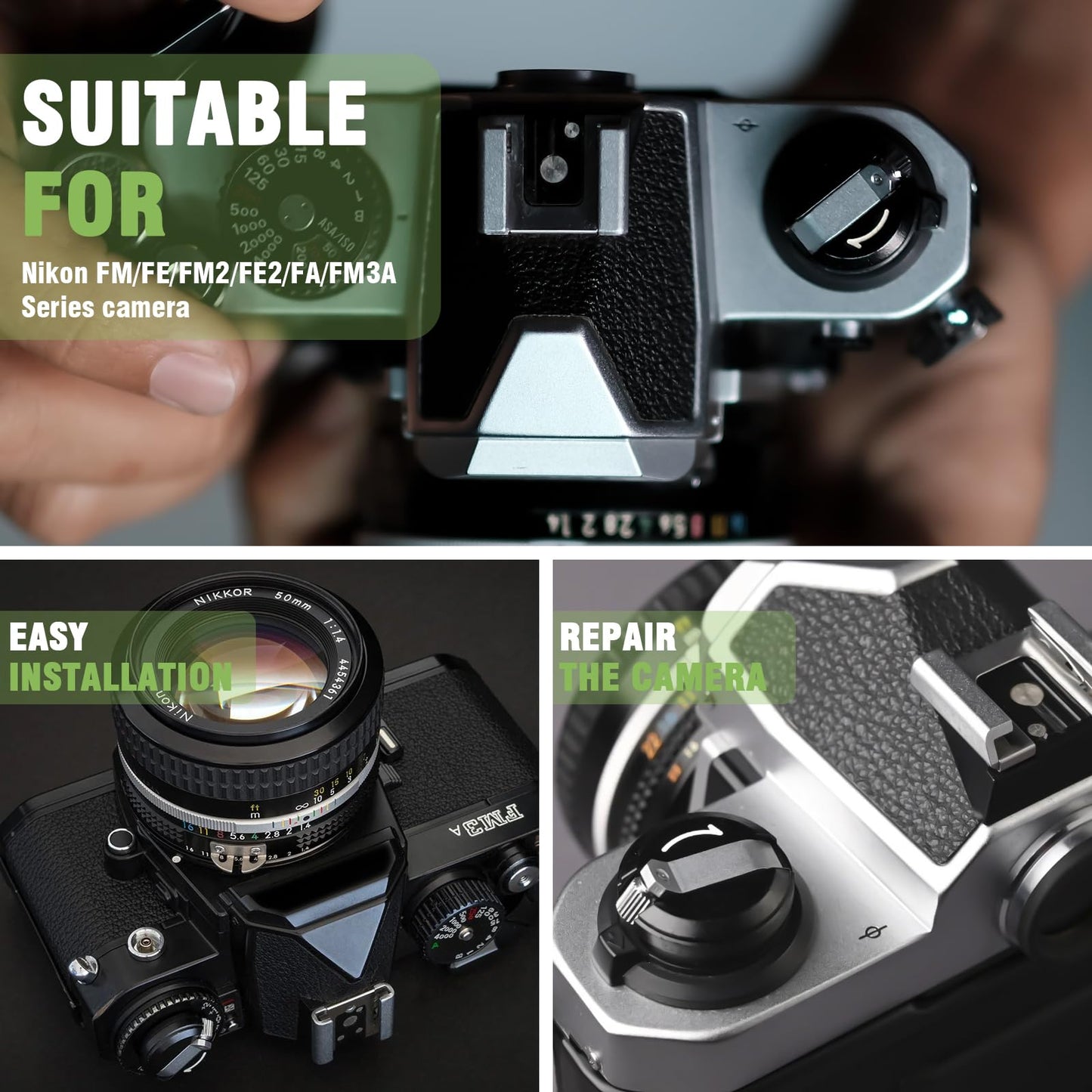 eTone Original Rewind Knob Replacement Kit for Niken Film Camera, Compatible with FM FM2 FE FE2 FA FM3A Series