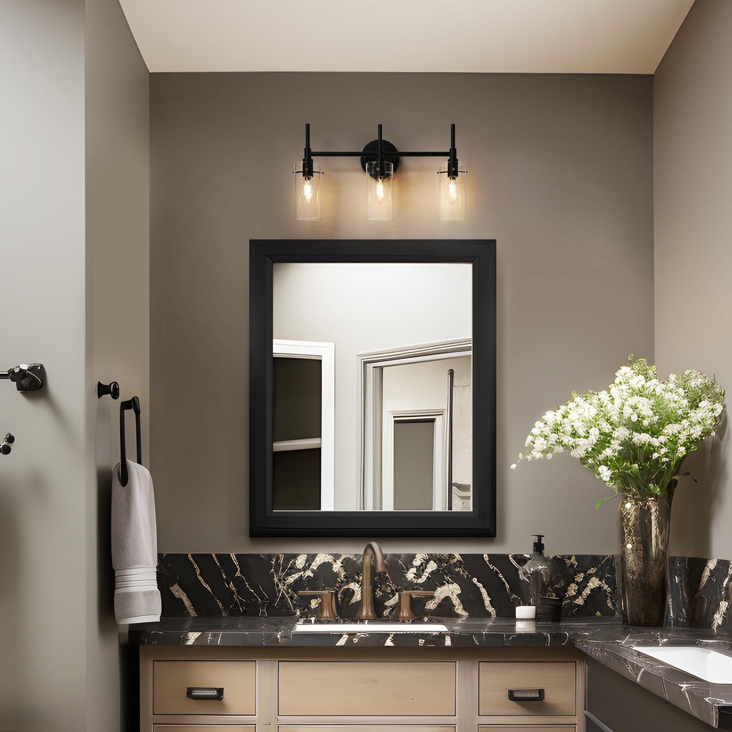 classy leaves 3 Light Bathroom Light Fixtures, Matte Black Bathroom Vanity Light, Modern Farmhouse Bathroom Lights Over Mirror, Black Bathroom Wall