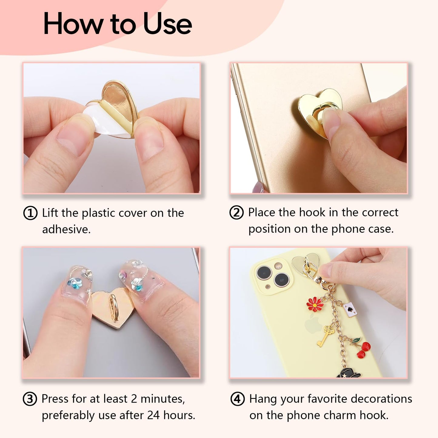 20pcs Phone Charm Hook, Cell Phone Finger Ring, Heart Phone Holder, Adhesive Metal Phone Finger Grip Loop Stand for Mobile Phone Case DIY Accessories