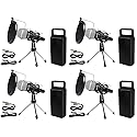 Rockville Podcasting Bundle: (4) RMC-XLR Dynamic Handheld Microphones, All-Metal Build with (4) RTMS21 Tripod Stands, Pop Filters, Shock Mounts, (8)