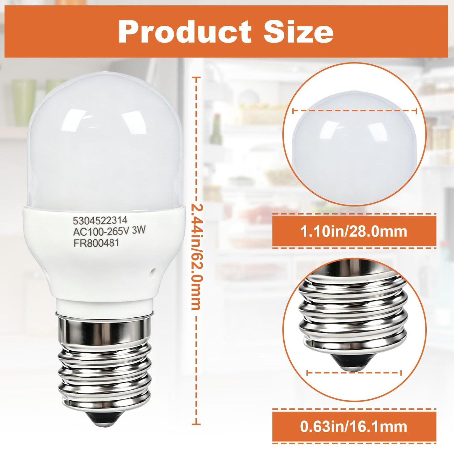 UJHUHIJ 4 Pcs 5304522314 Refrigerator LED Light Bulb, 3W E17 Base, Compatible for Frigidaire/Electrolux, Replacement for KEI D28X & KEL 2816X, Cool