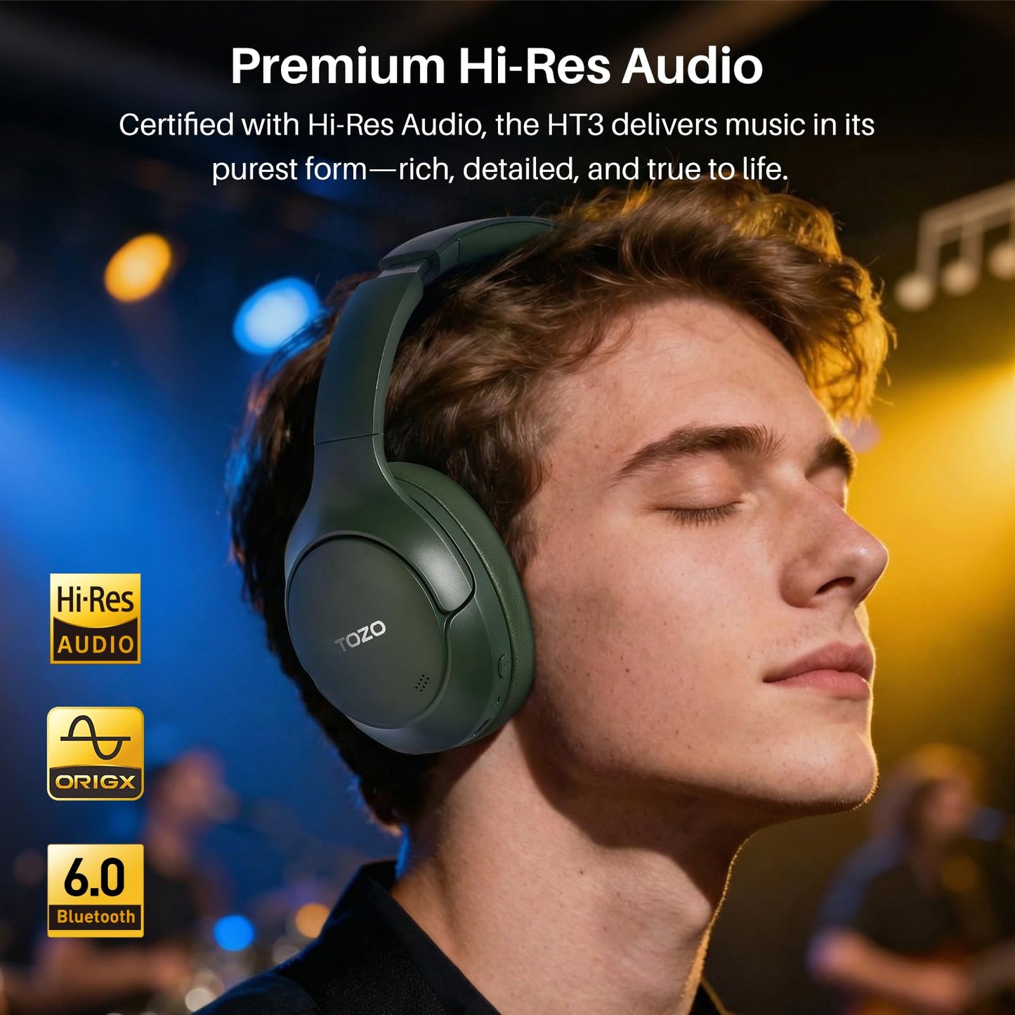 TOZO HT3 Hybrid Noise Cancelling Headphones, 90H Playtime Wireless Over Ear Bluetooth Headset, Spatial Audio AI Chat with 5 Mics, Supports Dual…