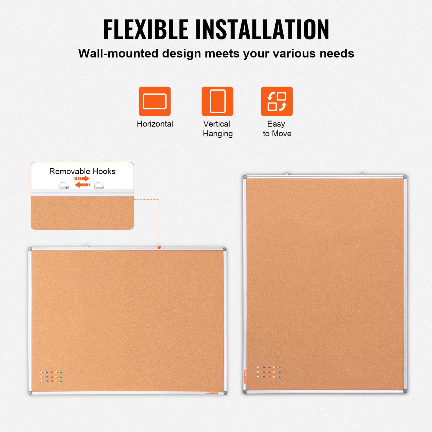 VEVOR 48"x36" Large Cork Board - Wall-Mounted Bulletin Board with Pin Board - Perfect for School, Home, Office