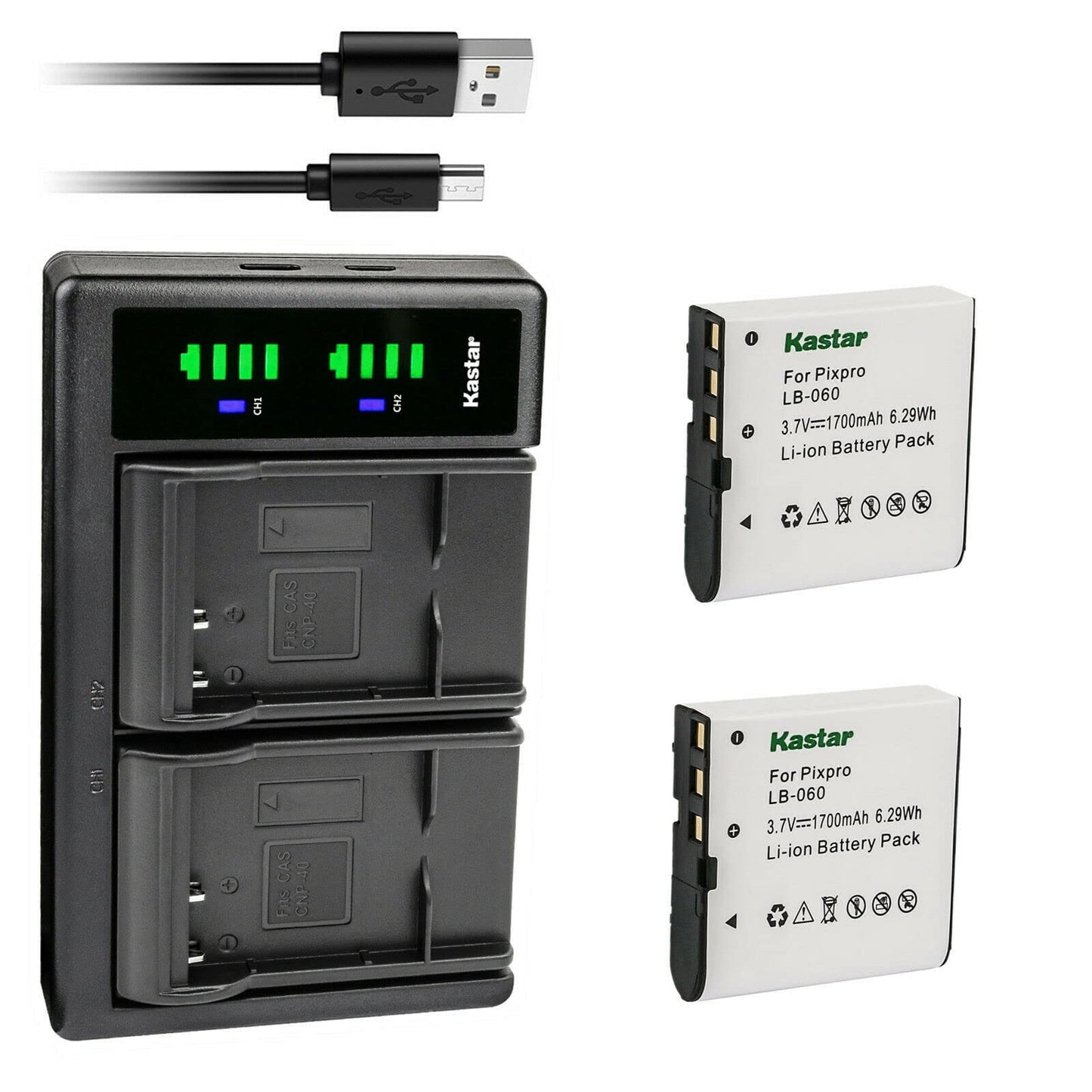 Kastar 2-Pack Battery and LTD2 USB Charger Replacement for VJIANGER 4K Digital Camera, 4K WiFi Digital Camera, 1080P Camcorder, 1080P Video Camera