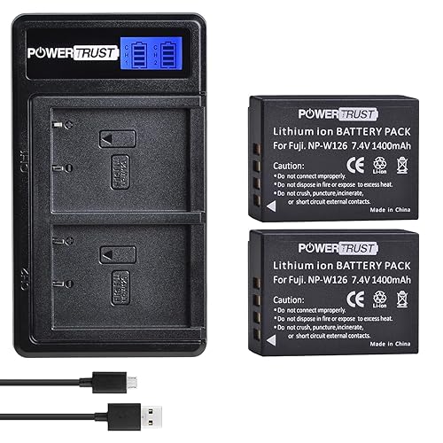 PowerTrust 2 Pack NP-W126 NP W126 Camera Battery and LCD USB Dual Charger for Fuji NPW126 X-T10 XT10 X-Pro1 XPro1 X-T1 XT1, HS30 33 35 5