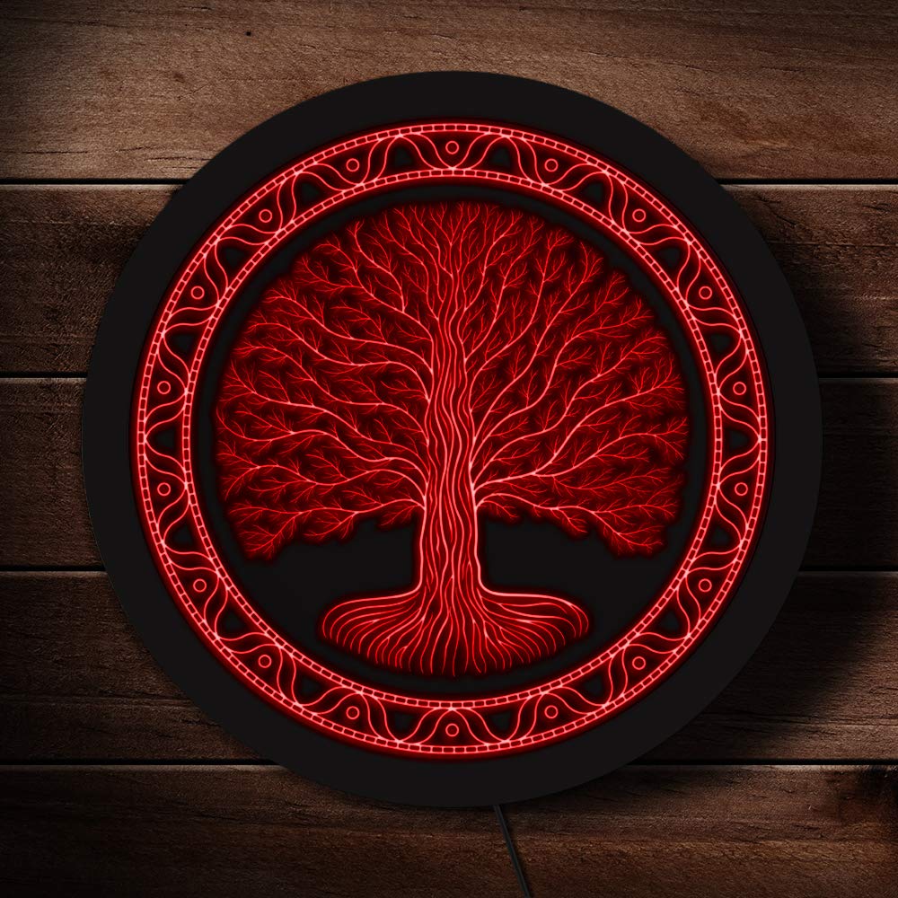 The Geeky Days Druidic Yggdrasil Tree of Life LED Color Changing Light Neon Sign Celtic Style Logo Viking Norse Pagan Mythology Gothic Talisman