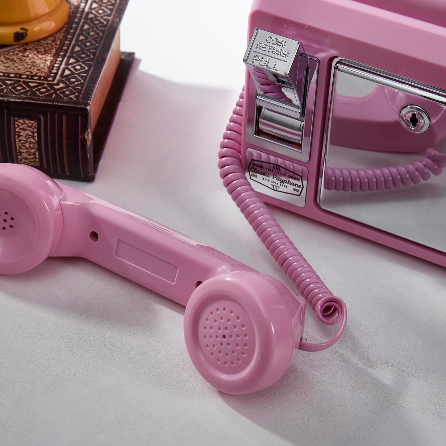 Ryan Bros. American Retro 1950's Payphone with Coin Bank Wall-Mount Corded Phone (Pink)