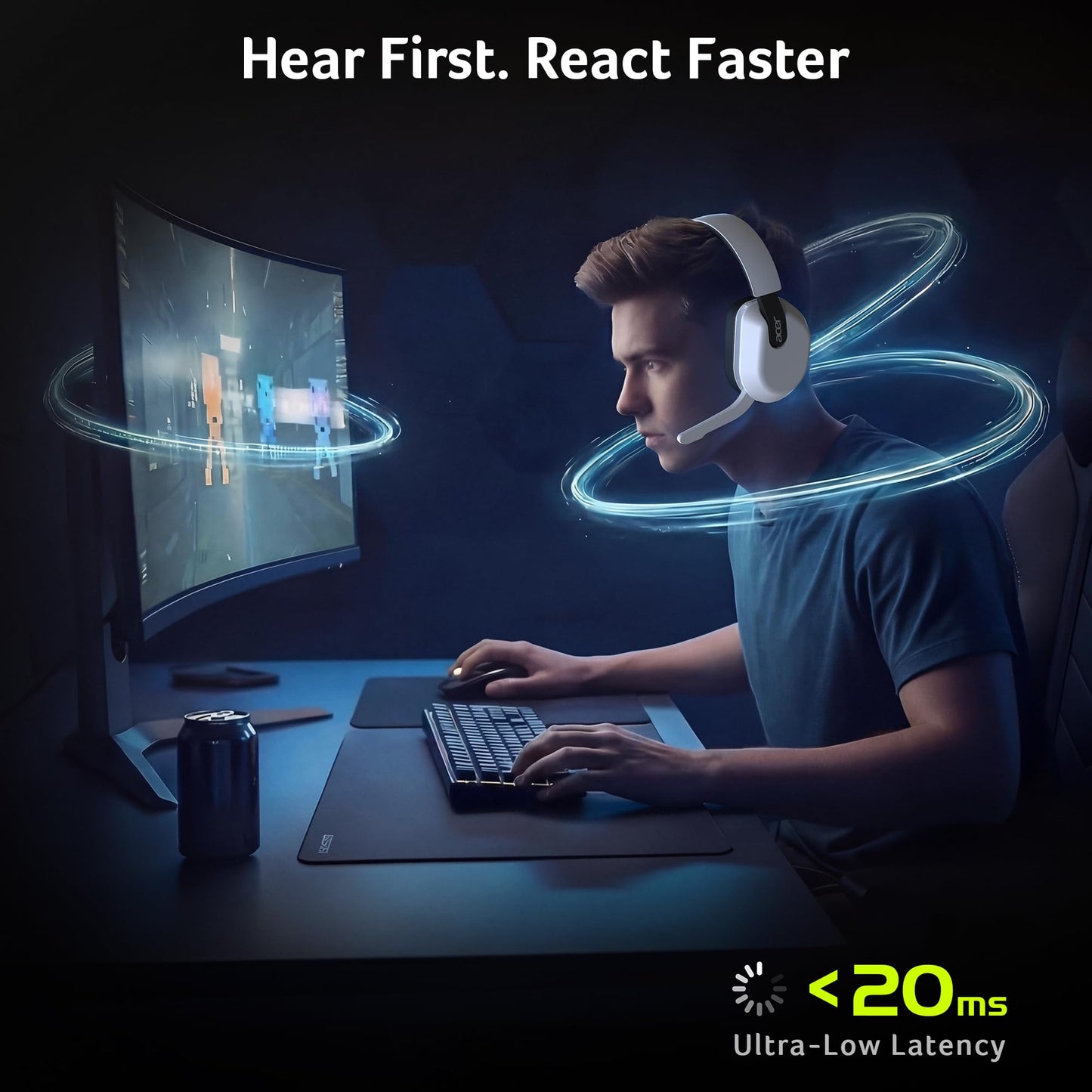 acer Wireless Gaming Headset for PS5/PS4, PC, Mac, 2.4GHz & Bluetooth 6.0 Gaming Headphone with Flip-to-Mute Mic, Lightweight Glasses-Friendly, 70H