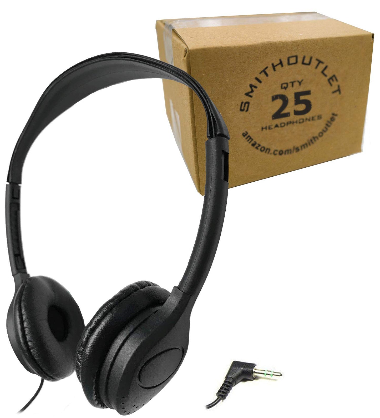 SmithOutlet 25 Pack Bulk Headphones for Schools, Classrooms, Students, Libraries | Wired 3.5 MM Jack | Soft Leatherette Cushions | Part SG-313-25…