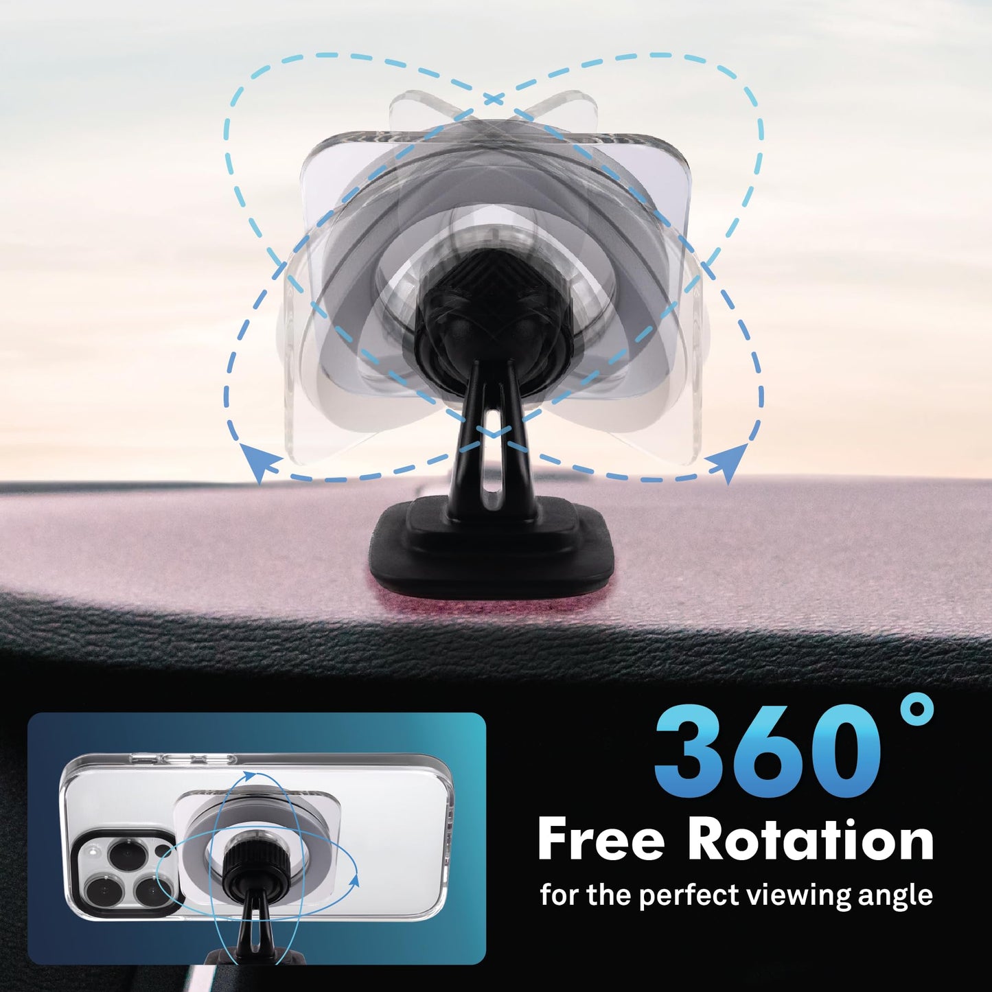 BELCO Magnetic Phone Holder for Car - Adhesive Car Phone Mount with 360-degree Rotation for Dashboard and Air Vent - Compatible with iPhone