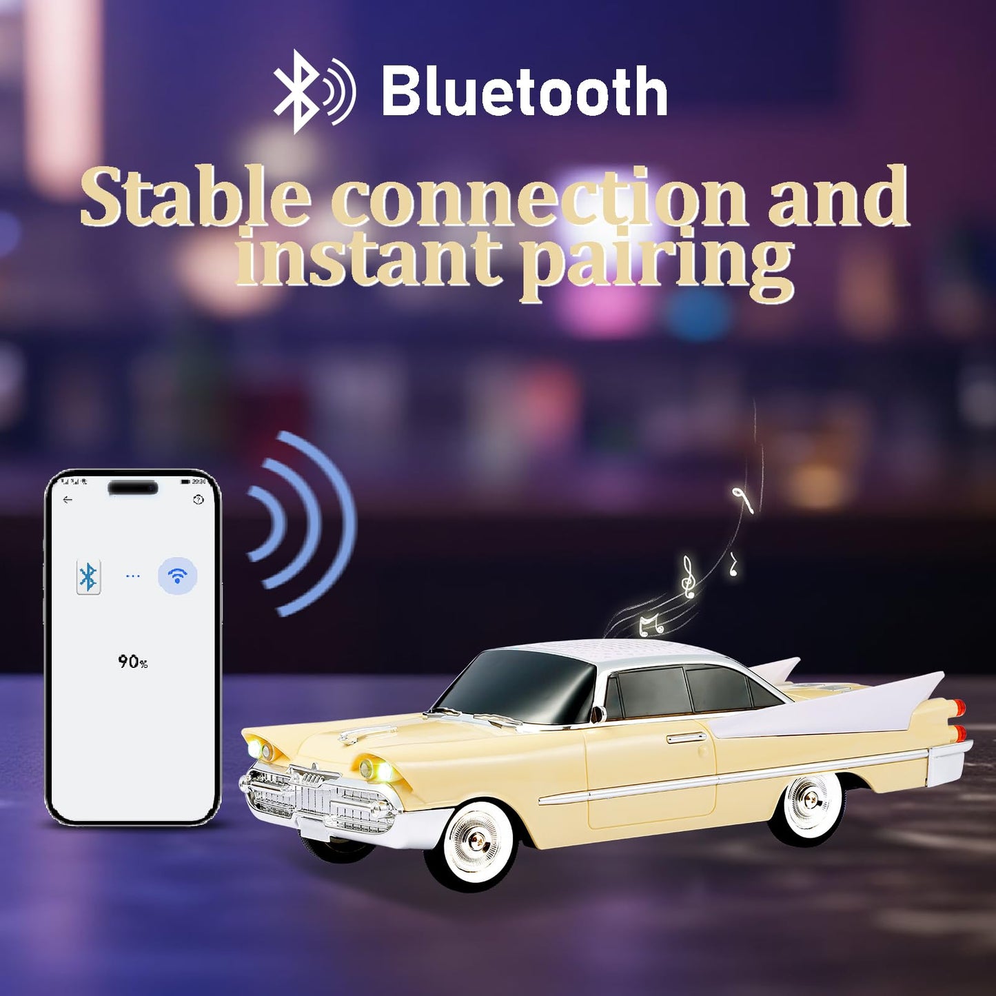 WSTER WS-1965 Bluetooth Replica Speaker - Retro Rocket Car Design, HD Sound, TWS, LED Party Lights, FM Radio, USB/TF Playback, Built-in Microphone