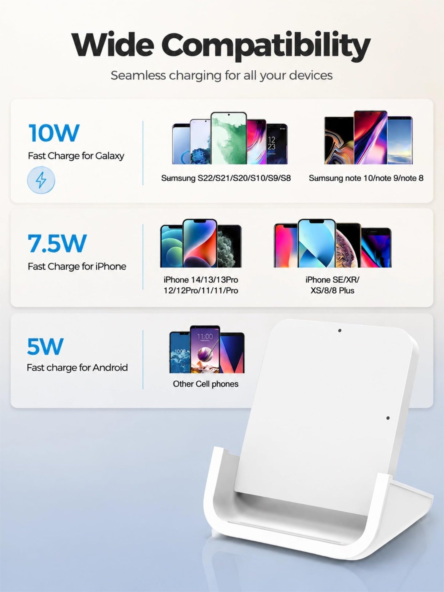 Wireless Charger YUWISS Wireless Charging Stand Cordless Charger 10/7.5/5W Compatible with iPhone 14 13 12/12 /11Pro Max/XR/XS Max/XS/X/8/8Plus Galaxy