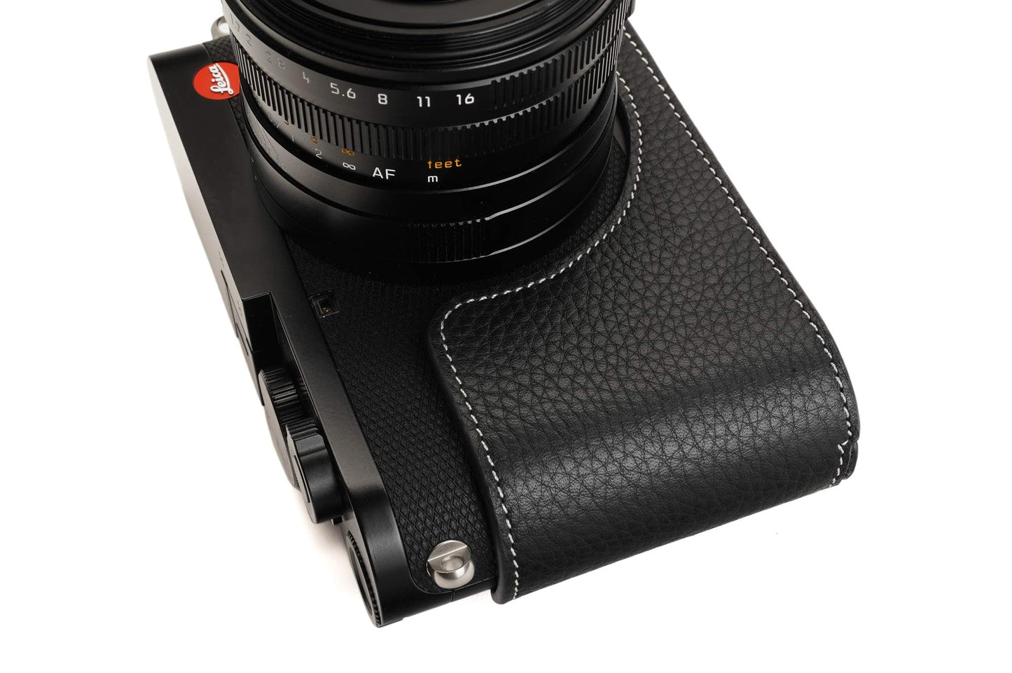 Leica Q2 Camera Case, BolinUS Handmade Genuine Real Leather Half Camera Case Bag Cover for Leica Q2 Camera Bottom Opening Version + Hand Strap (Black)