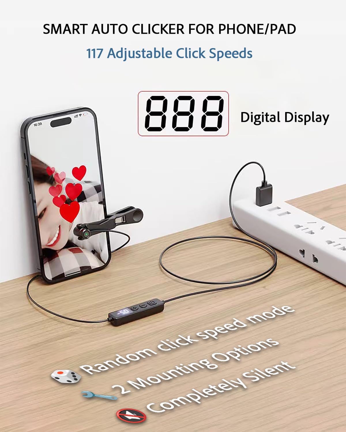 Smartphone Auto Clicker: 117 Adjustable Speeds | Fast Click | Random Speed Mode | Completely Silent | for TikTok Live Likes, Mobile Gaming, Lightning