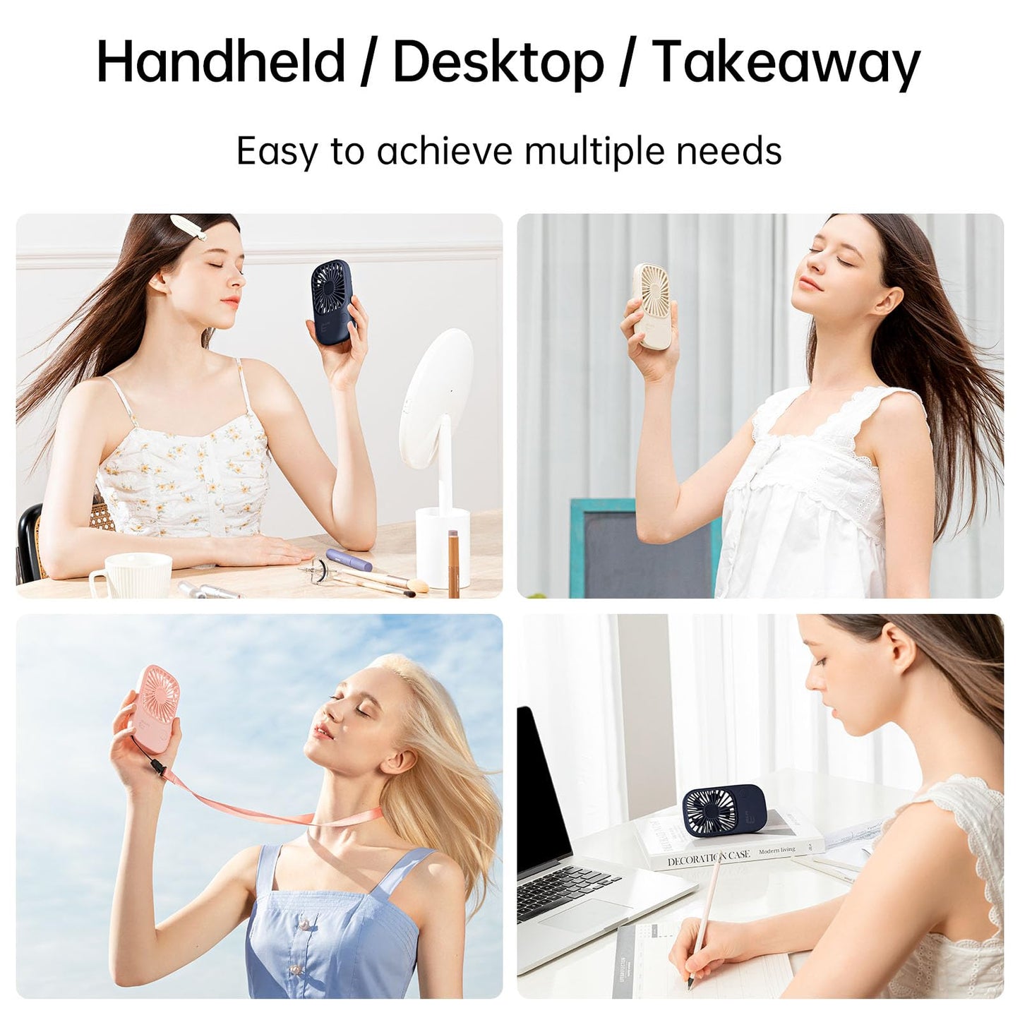 JISULIFE Handheld Mini Lash Fan with Bracket, Small Portable USB Rechargeable Personal Makeup/Eyelash Fan with 3 Speeds for Women Mom Girls Office